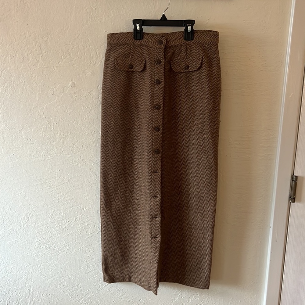 Old Navy Brown Wool Blend Herringbone Button-Front Maxi Skirt Womens sz 8